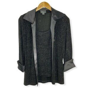 Disco Dressbarn Collection Blouse Size 4 Black Sparkle Layered Tank Look Party